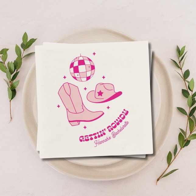 Servilleta De Papel Bachelorette Party Coastre Cowgirl Disco Rosa (Coastal Cowgirl Bachelorette Party Disco Pink Napkins)