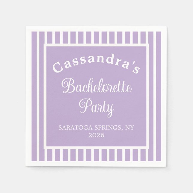 Servilleta De Papel Bachelorette Party Retro Modern LightPurple Classy (Anverso)