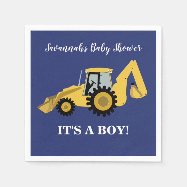 Servilleta De Papel Backhoe Construction Boy Baby Shower Napkins (Anverso)