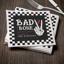 Servilleta De Papel Bad 2 the Bone Skeleton Pink 2nd Birthday Party
