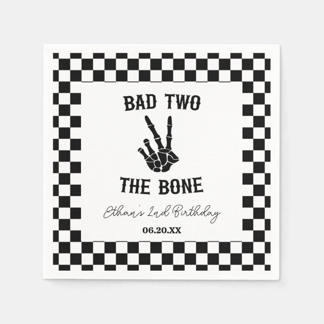 Servilleta De Papel Bad Two The Bone Skeleton Segundo Fiesta de Cumple (Anverso)