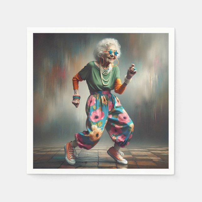 Servilleta De Papel Bailando Hipster Old Lady (Anverso)