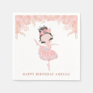 Servilleta De Papel Bailarina Morena en Vestido Rosa Cumpleaños Floral