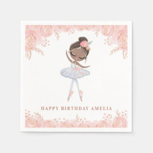 Servilleta De Papel Bailarina Negra con Vestido Blanco Cumpleaños Flor