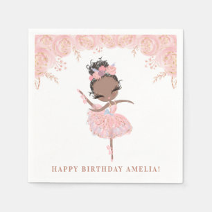 Servilleta De Papel Bailarina Negra con Vestido Rosa Cumpleaños Floral