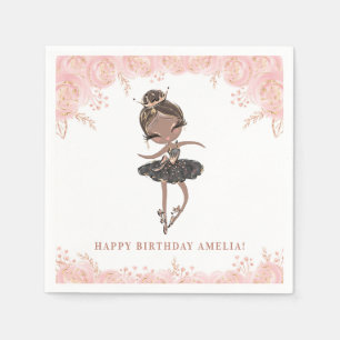 Servilleta De Papel Bailarina Negra de Vestido Floral de Cumpleaños