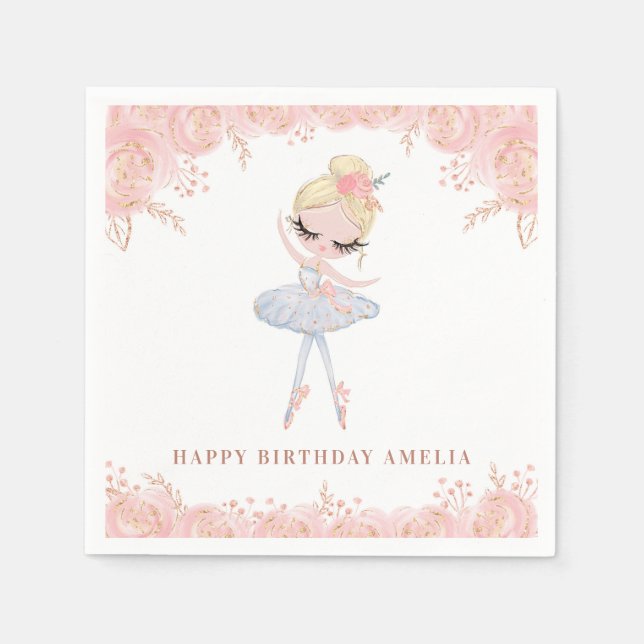 Servilleta De Papel Bailarina Rubia con Vestido Blanco Cumpleaños Flor (Anverso)