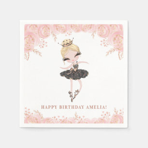 Servilleta De Papel Bailarina Rubia en Vestido Negro Cumpleaños Floral
