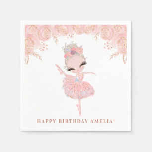 Servilleta De Papel Bailarina Rubia en Vestido Rosa Cumpleaños Floral