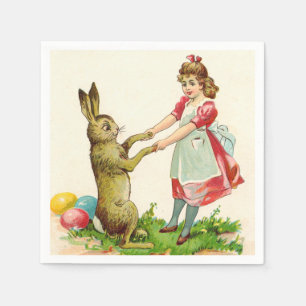Servilleta De Papel Baile de Niña Vintage con Huevo de Pascua Conejo
