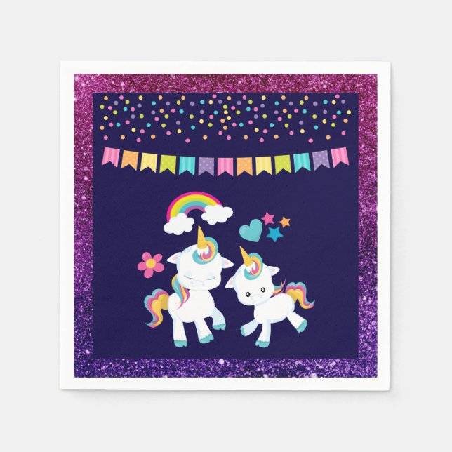 Servilleta De Papel Baile lindo Unicornio arcoiris mágico y estrellas (Anverso)