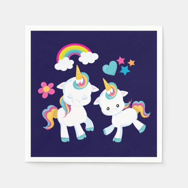 Servilleta De Papel Baile lindo Unicornio arcoiris mágico y estrellas (Anverso)