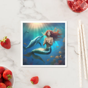 Servilleta De Papel "Baile oceánico: Sirena y viaje de delfines"