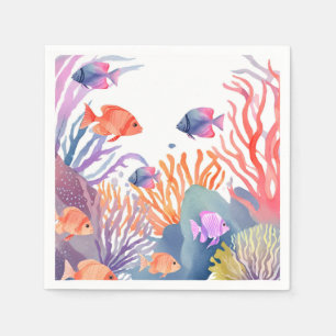 Servilleta De Papel Bajo el arrecife de coral marino acuarela