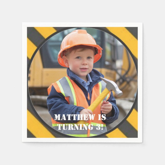 Servilleta De Papel Bajo el ataque de cumpleaños de un niño de constru (Anverso)