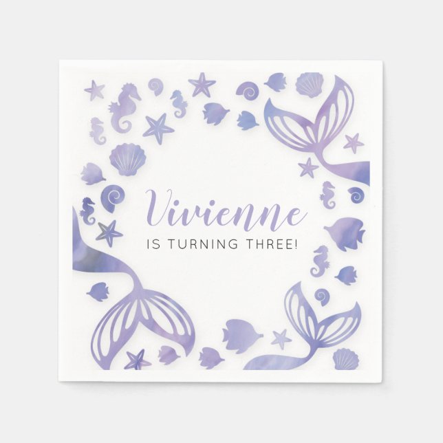 Servilleta De Papel Bajo el cumpleaños de la sirena marina (Anverso)