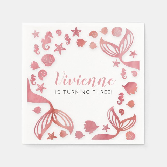 Servilleta De Papel Bajo el cumpleaños de la sirena marina (Anverso)