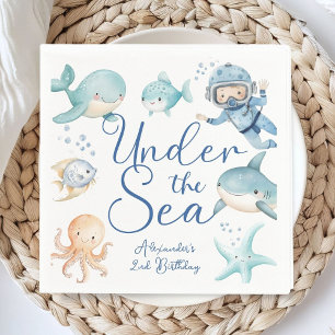 Servilleta De Papel Bajo El Mar 2do Cumpleaños Niño Azul Papel Oceánic