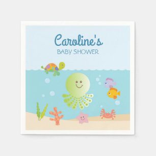 Servilleta De Papel Bajo el mar Baby Shower en azul y verde