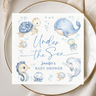Servilleta De Papel Bajo El Mar Baby Shower Niño Azul Polvoriento