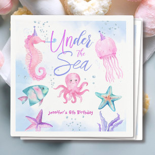 Servilleta De Papel ¡Bajo El Mar! Chica del Océano rosa 6 cumpleaños
