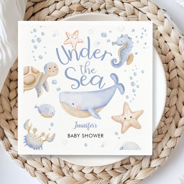 Servilleta De Papel ¡Bajo El Mar! Cute Blue Boy Baby Shower (Subido por el creador)