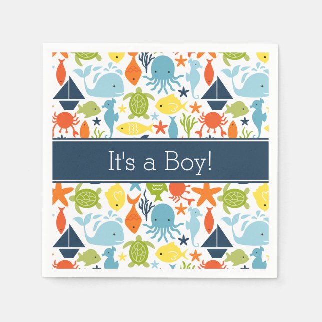 Servilleta De Papel Bajo el mar, las criaturas oceánicas, náuticas (Anverso)