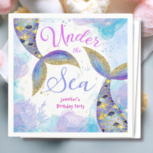 Servilleta De Papel Bajo el mar, las sirenas Chicas azul Verde azulado