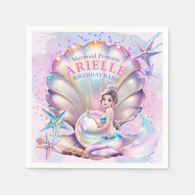 Servilleta De Papel Bajo el mar Morado y la Verde azulada Mermaid Cump (Anverso)