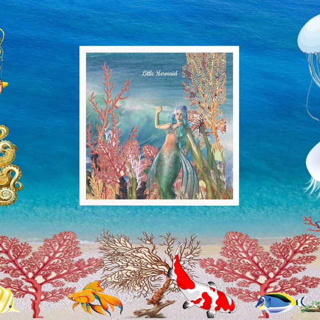 Servilleta De Papel Bajo el Mar Sirenita Tropical Coral Reef Cumpleaño (Under The Sea Mermaid Tropical Coral Reef Birthday Napkins)