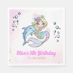 Servilleta De Papel Bajo el tema de la sirena marina, quinto cumpleaño