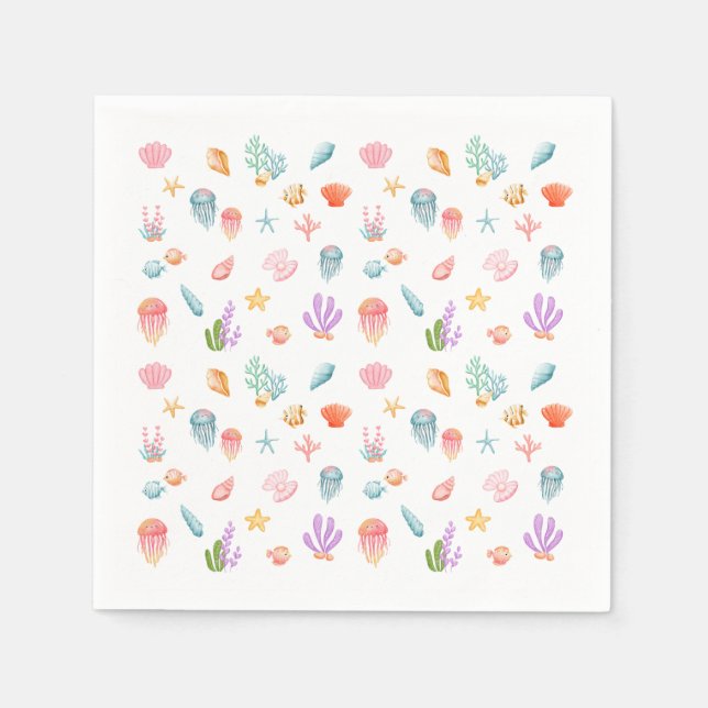 Servilleta De Papel Bajo la Fiesta del Cumpleaños del Mar (Anverso)