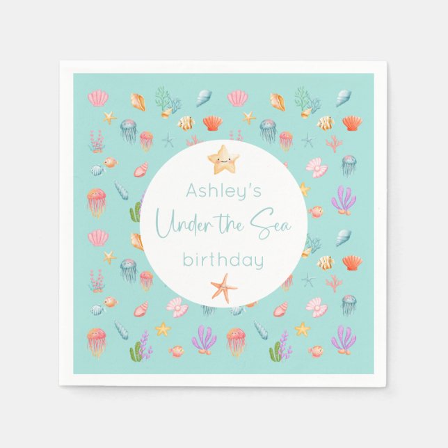 Servilleta De Papel Bajo la Fiesta del Cumpleaños del Mar (Anverso)