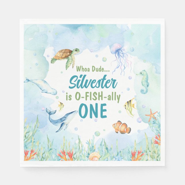 Servilleta De Papel Bajo las servilletas de cumpleaños del mar (Anverso)