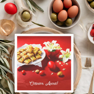 Servilleta De Papel Baklava de Pascua Griega con Huevos y Lirios Invit