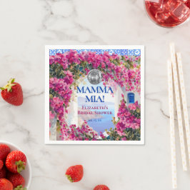 Servilleta De Papel Baldosa Azul Mediterránea Flores Rosadas Bola Disc