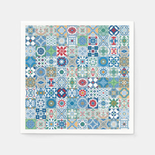 Servilleta De Papel Baldosa marroquí - azul y rojo