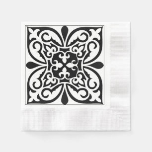 Servilleta De Papel Baldosa marroquí - blanco con fondo negro