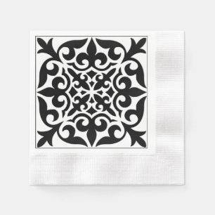 Servilleta De Papel Baldosa marroquí - blanco con fondo negro