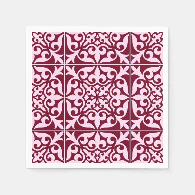 Servilleta De Papel Baldosa marroquí - burdeos y rosa (Anverso)