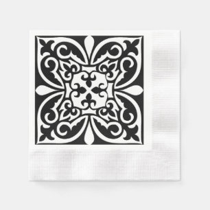 Servilleta De Papel Baldosa marroquí - negro con fondo blanco