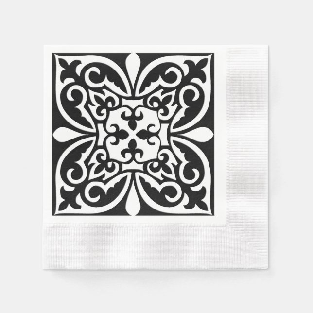 Servilleta De Papel Baldosa marroquí - negro con fondo blanco (Anverso)