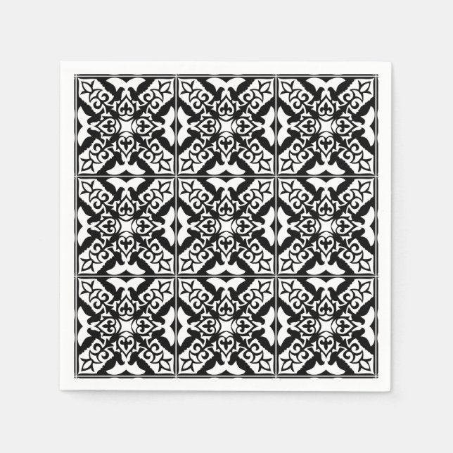 Servilleta De Papel Baldosa marroquí - negro con fondo blanco (Anverso)