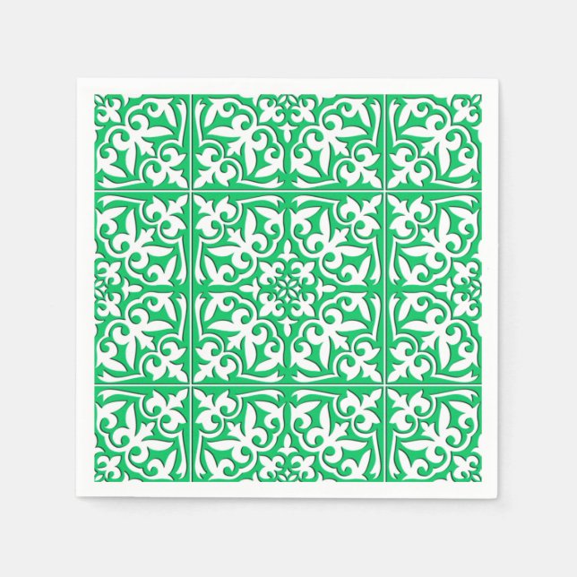Servilleta De Papel Baldosa marroquí - verde jade y blanco (Anverso)