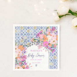 Servilleta De Papel Baldosas azules acuarela flores silvestres bebé