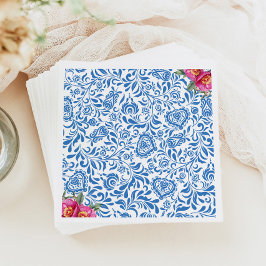 Servilleta De Papel Baldosas azules Flor rosa Fiesta griego mediterrán
