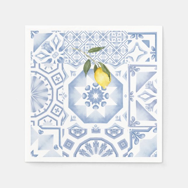 Servilleta De Papel Baldosas azules,mosaico,majólica, (Anverso)