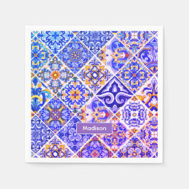 Servilleta De Papel Baldosas azules púrpuras sicilianas mexicanas