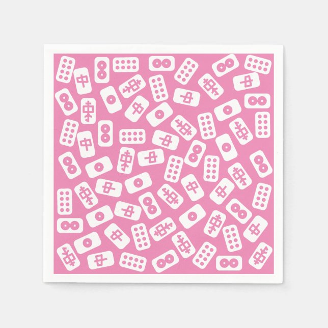 Servilleta De Papel Baldosas de Mahjong blancas en rosa bebé (Anverso)