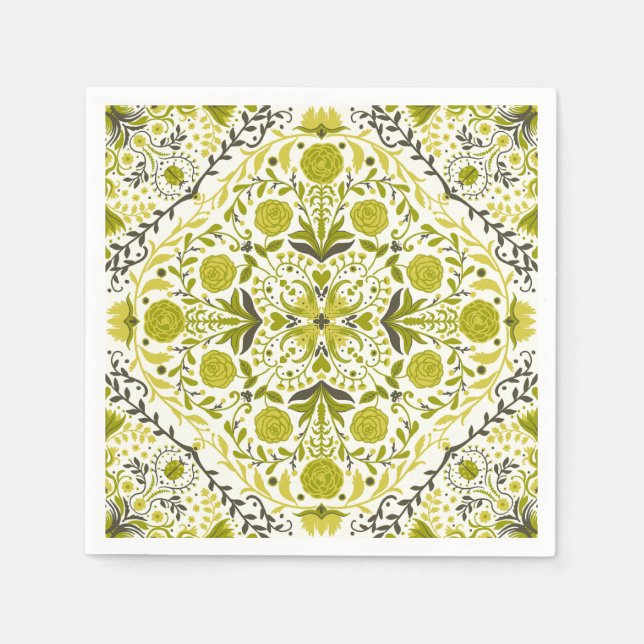 Servilleta De Papel Baldosas florales en verde (Anverso)